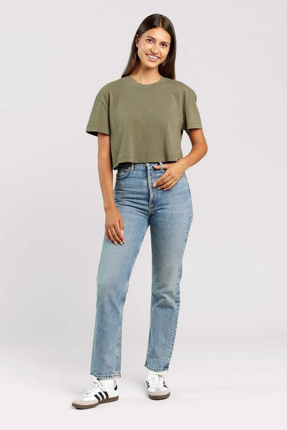 Vintage Cotton Cropped Tee | Olive