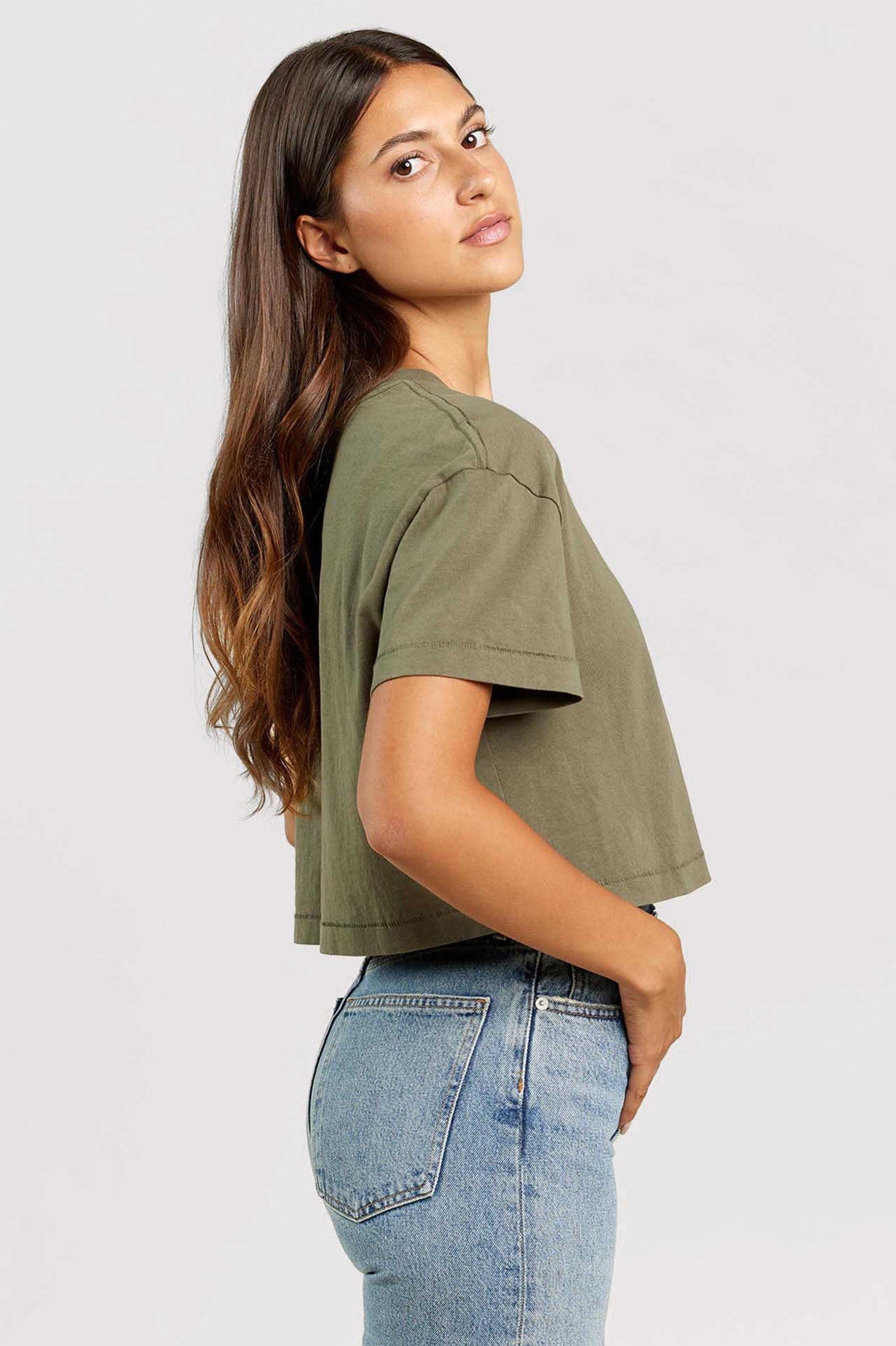 Vintage Cotton Cropped Tee | Olive