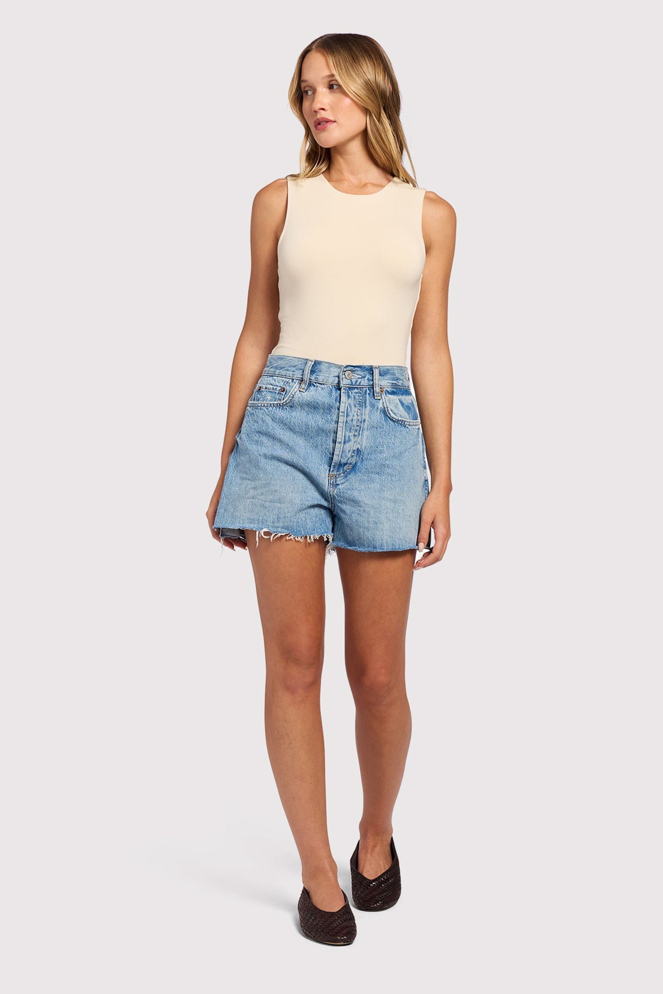 Cotton Stretch Classic Crewneck Tank Bodysuit | Bone