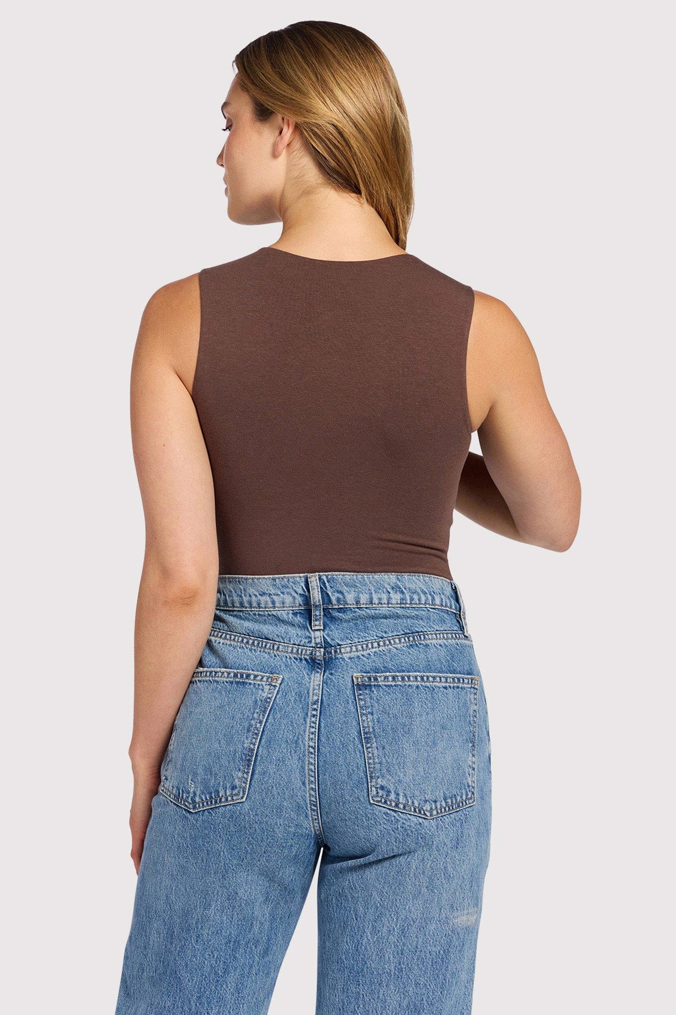 Cotton Stretch Classic Crewneck Tank Bodysuit | Coffee
