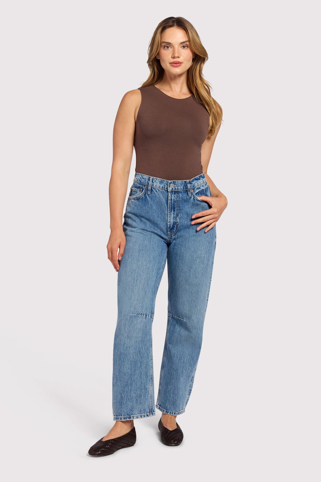 Cotton Stretch Classic Crewneck Tank Bodysuit | Coffee