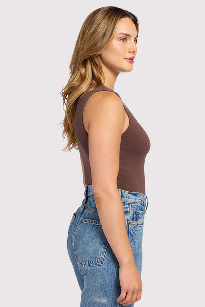 Cotton Stretch Classic Crewneck Tank Bodysuit | Coffee