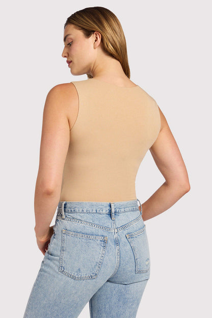 Cotton Stretch Classic Crewneck Tank Bodysuit | Oat