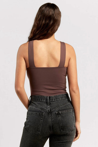Square Neck Tank Bodysuit | Coffee