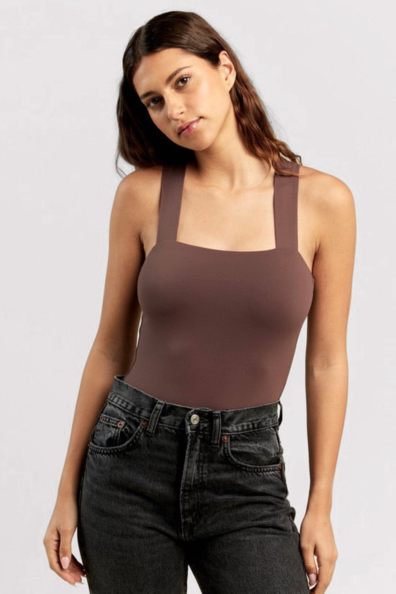 Square Neck Tank Bodysuit | Coffee