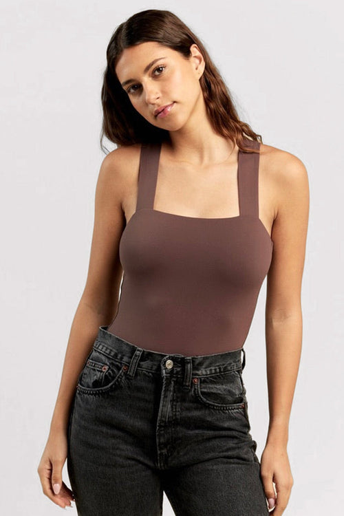 Square Neck Tank Bodysuit | Coffee