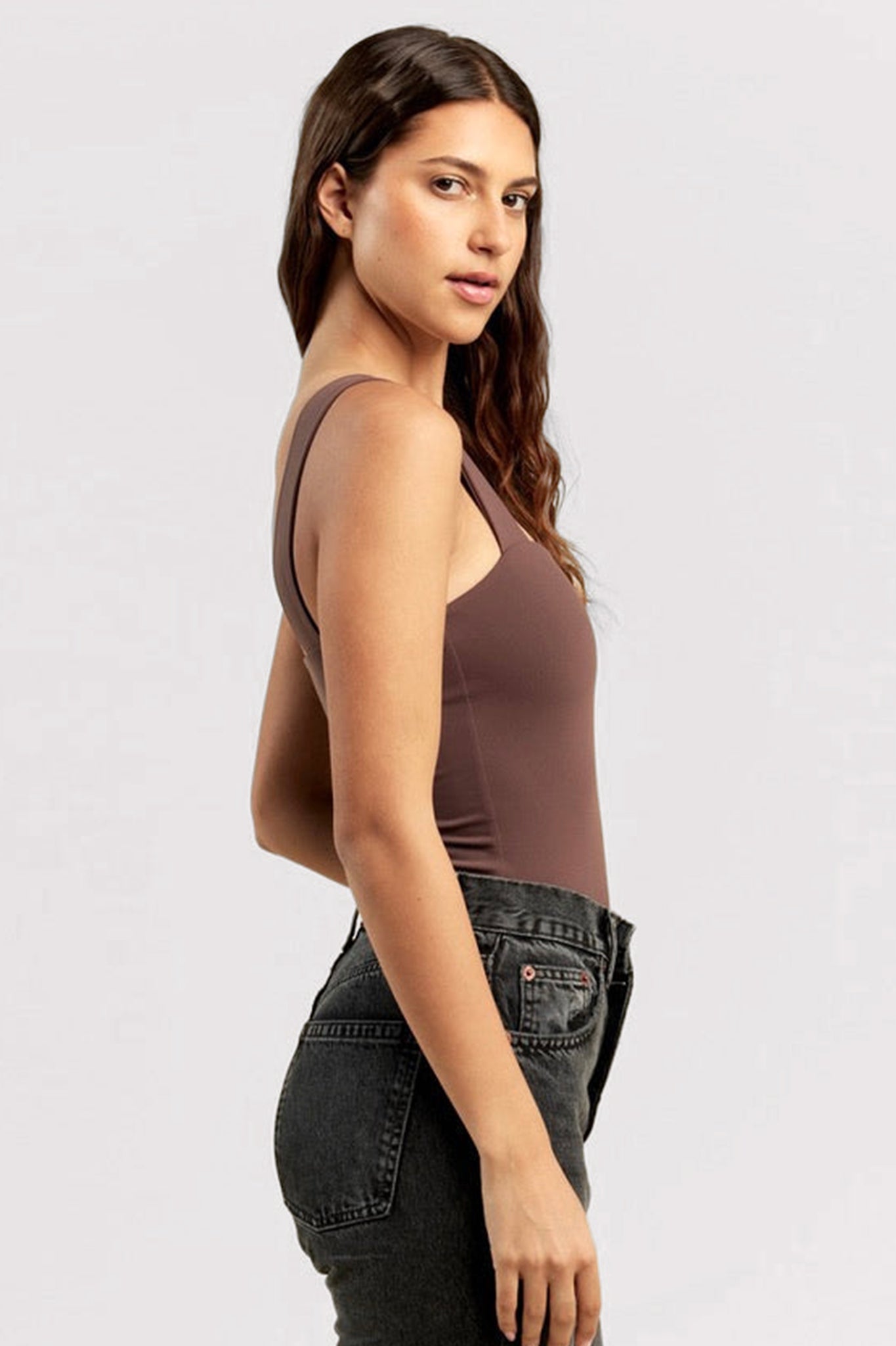 Square Neck Tank Bodysuit | Coffee