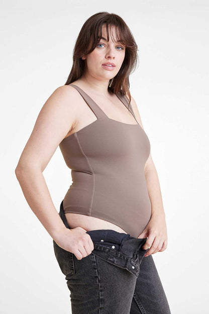 Square Neck Tank Bodysuit | Mocha