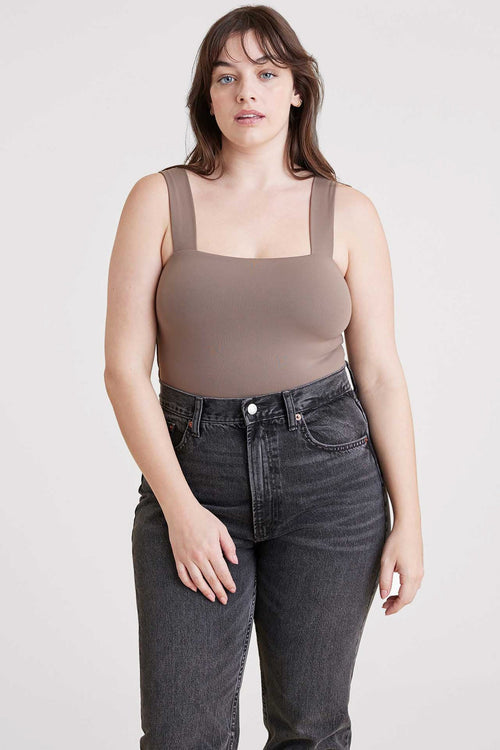 Square Neck Tank Bodysuit | Mocha