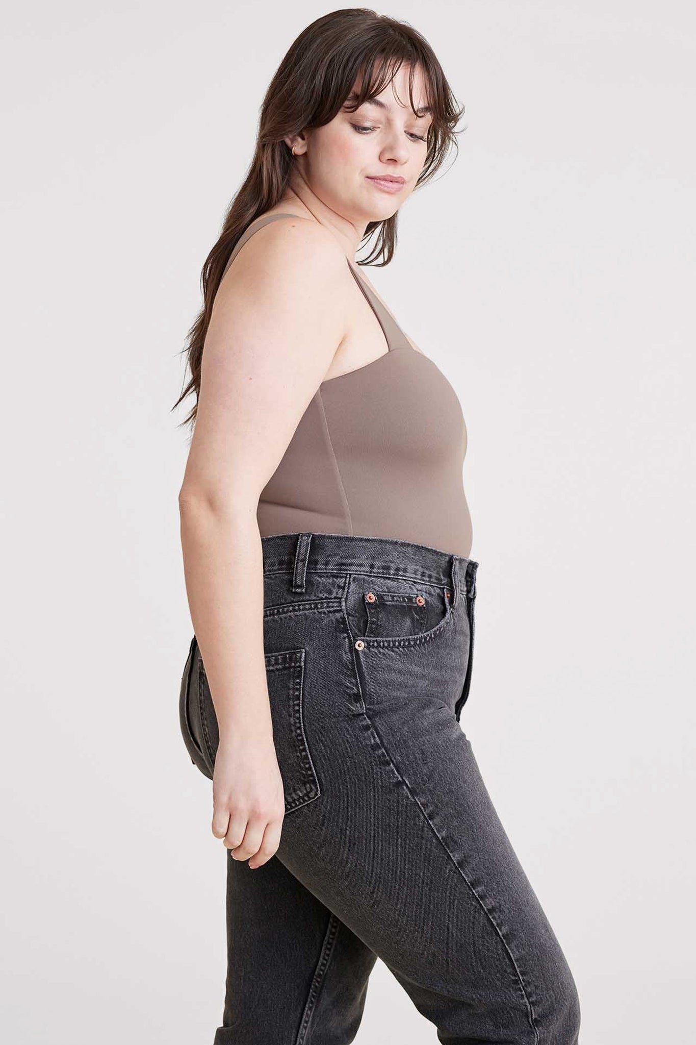 Square Neck Tank Bodysuit | Mocha