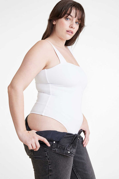 Square Neck Tank Bodysuit | White