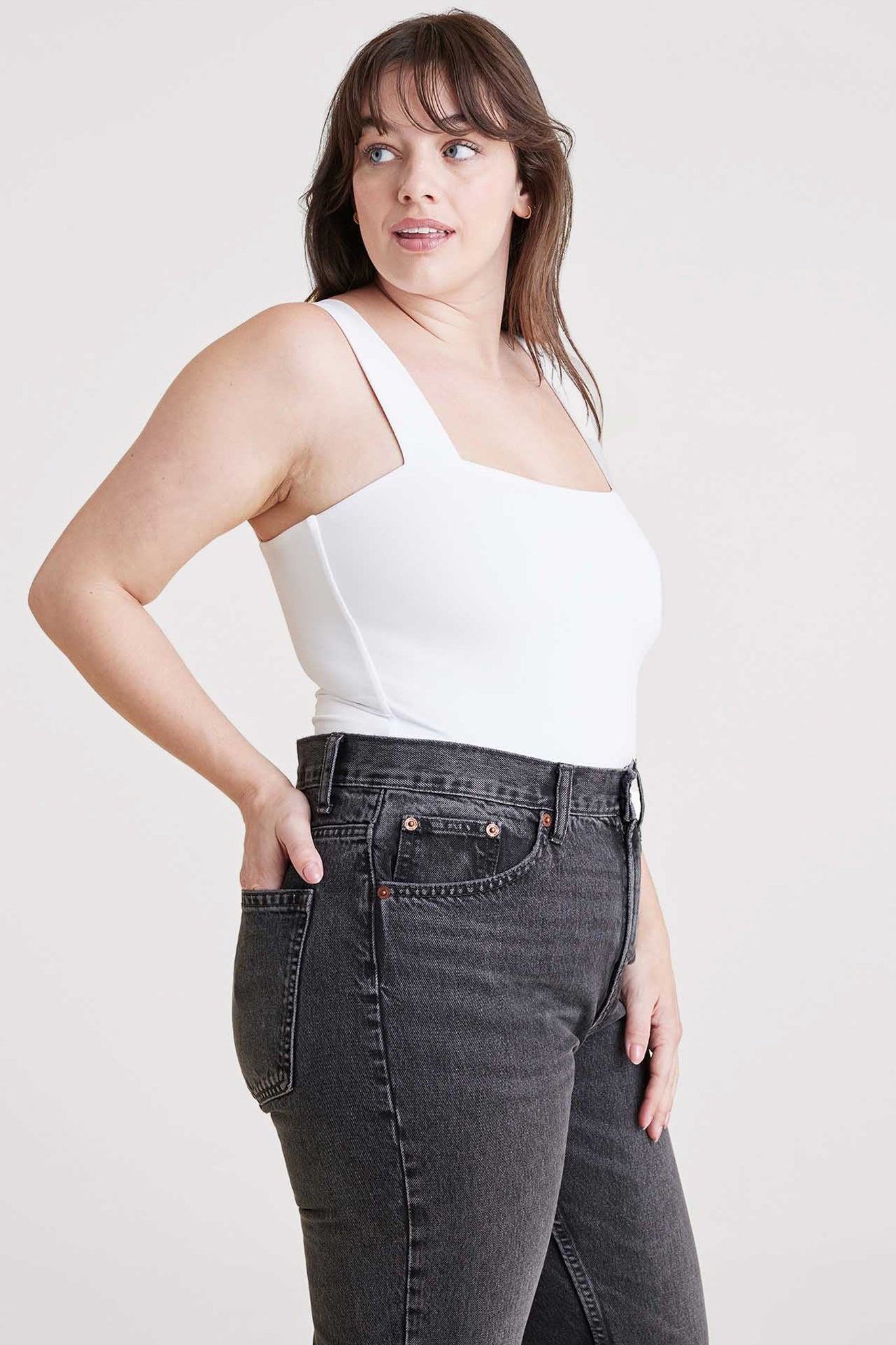 Square Neck Tank Bodysuit | White