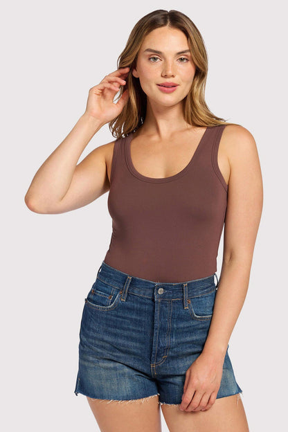 Seamless Scoop Tank Bodysuit | Coffee
