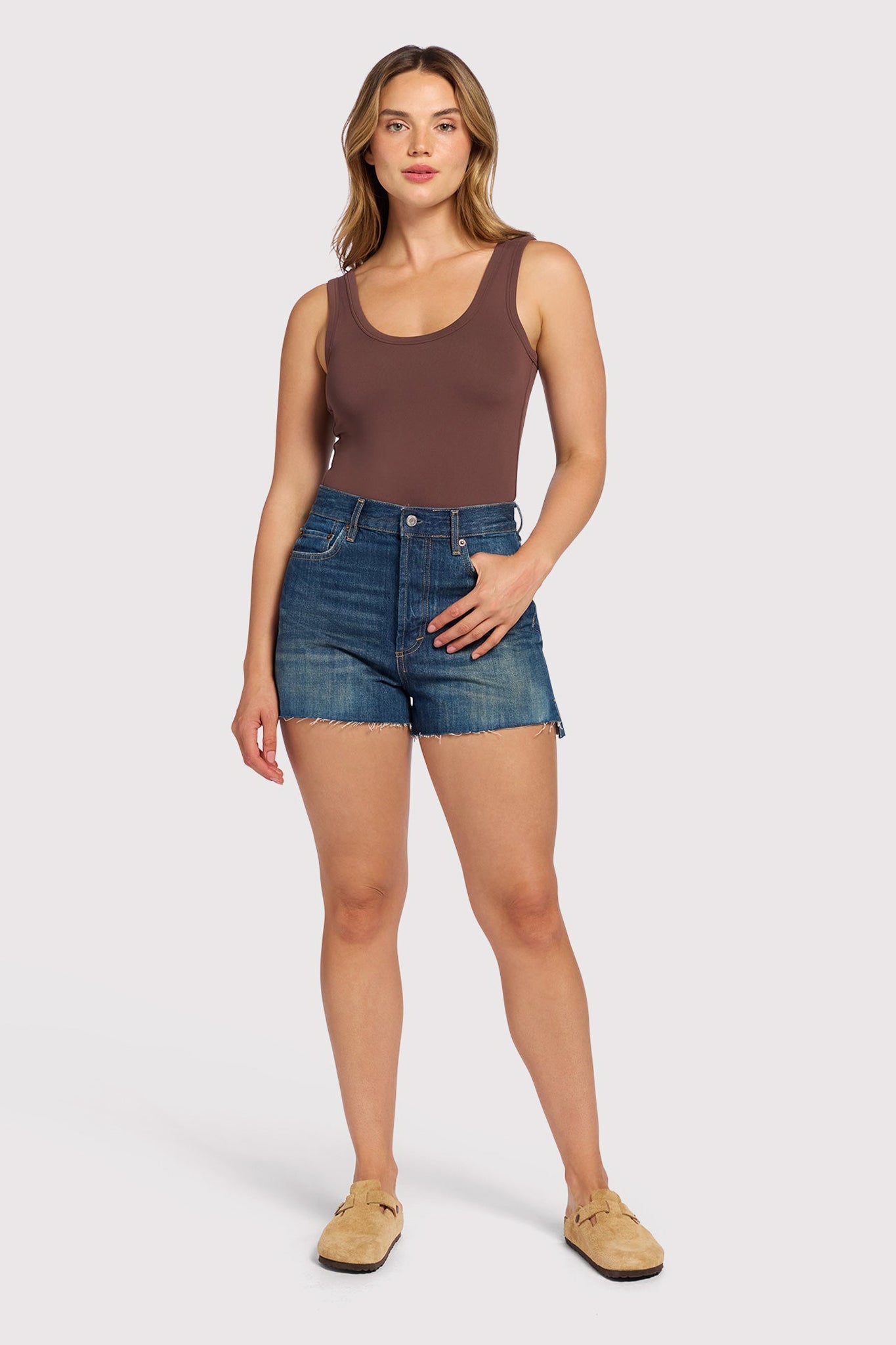 Seamless Scoop Tank Bodysuit | Coffee