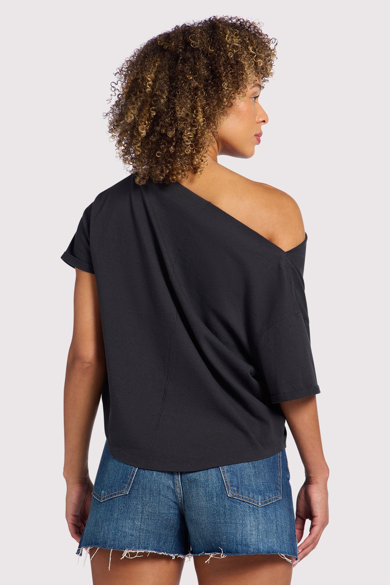 Vintage Cotton Off The Shoulder T-Shirt | Black