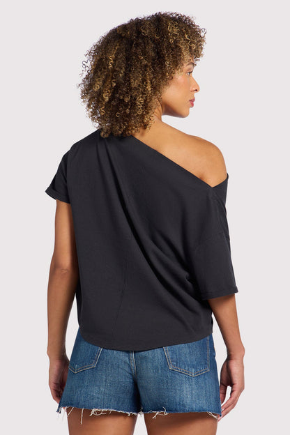 Vintage Cotton Off The Shoulder T-Shirt | Black