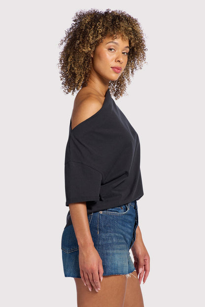 Vintage Cotton Off The Shoulder T-Shirt | Black