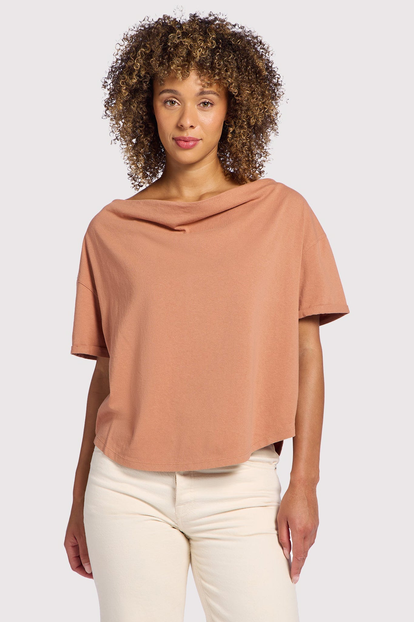 Vintage Cotton Off The Shoulder T-Shirt | Clay