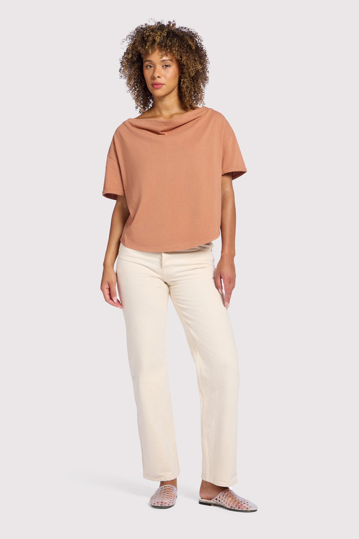 Vintage Cotton Off The Shoulder T-Shirt | Clay