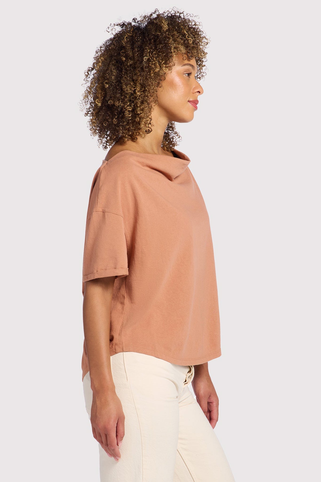 Vintage Cotton Off The Shoulder T-Shirt | Clay