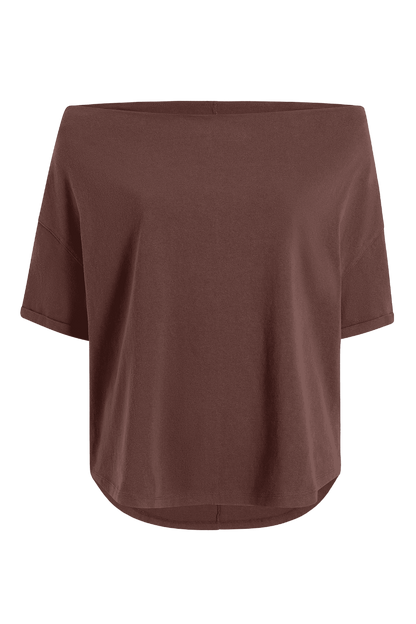 Vintage Cotton Off The Shoulder T-Shirt | Coffee