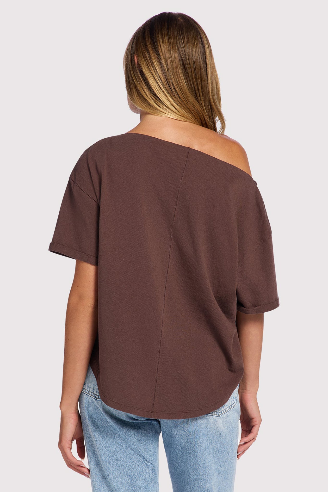 Vintage Cotton Off The Shoulder T-Shirt | Coffee
