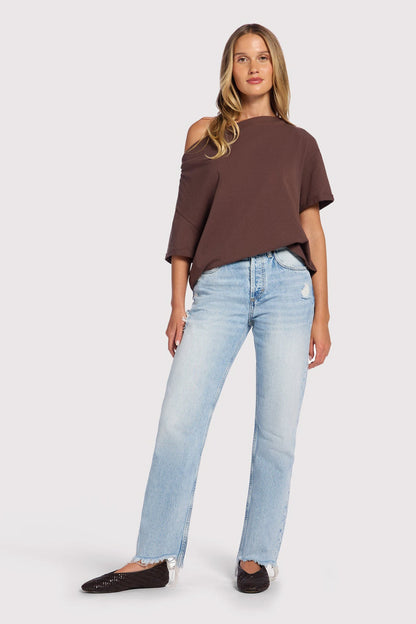 Vintage Cotton Off The Shoulder T-Shirt | Coffee