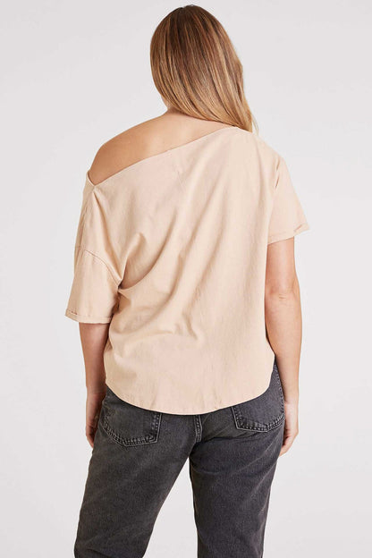 Vintage Cotton Off The Shoulder T-Shirt | Oat