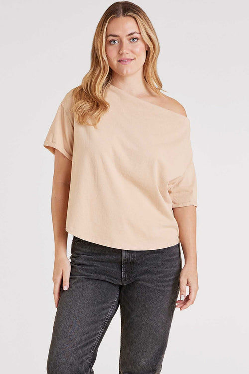 Vintage Cotton Off The Shoulder T-Shirt | Oat