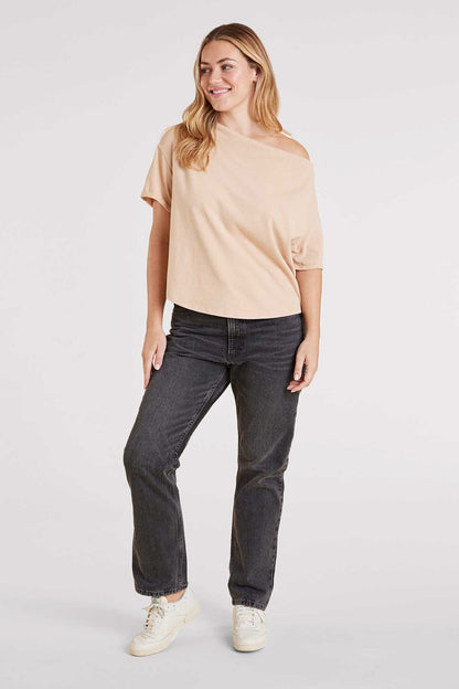 Vintage Cotton Off The Shoulder T-Shirt | Oat