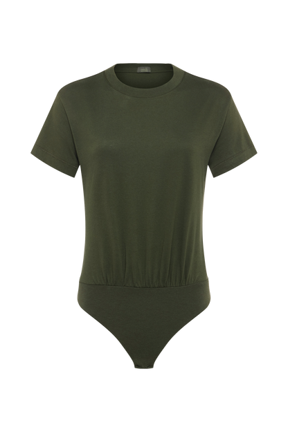 Soft Cotton Everyday T-Shirt Bodysuit | Darkest Olive