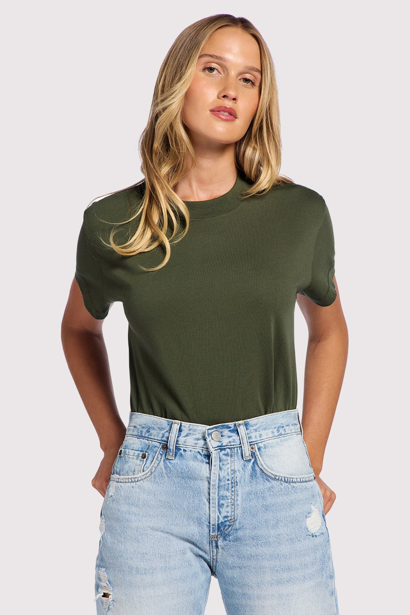 Soft Cotton Everyday T-Shirt Bodysuit | Darkest Olive