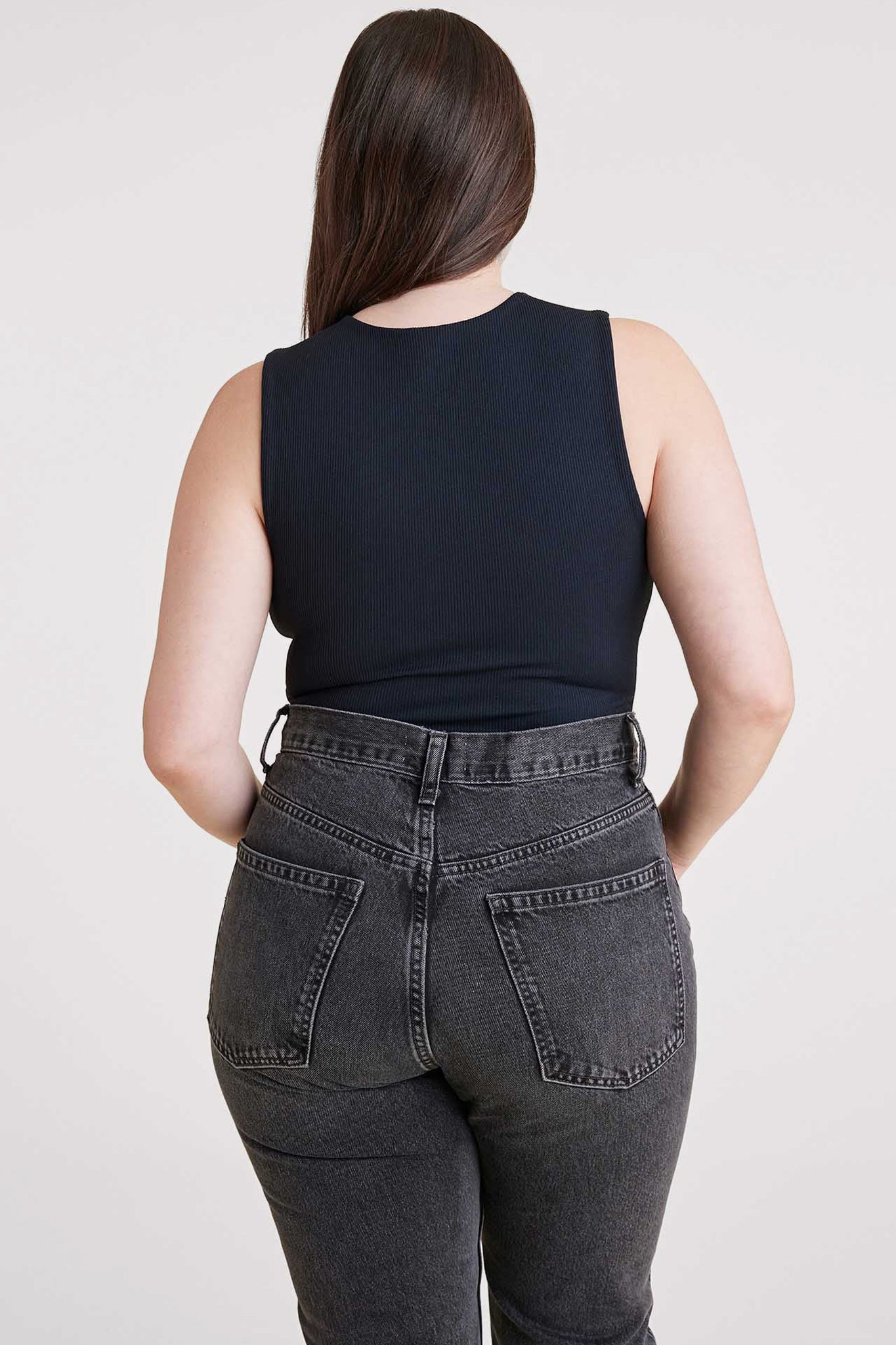 Ribbed Crewneck Tank Bodysuit | Black