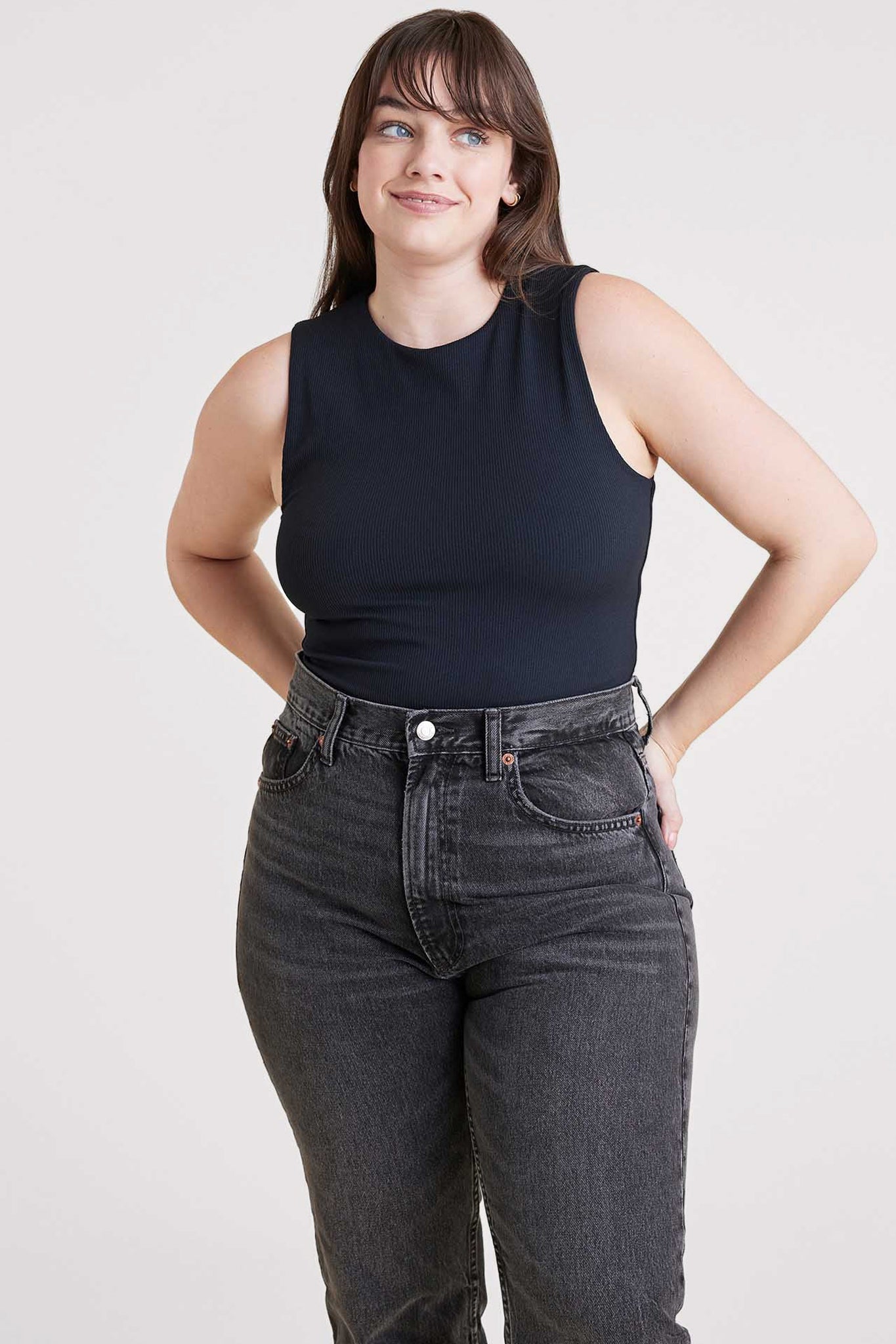 Ribbed Crewneck Tank Bodysuit | Black