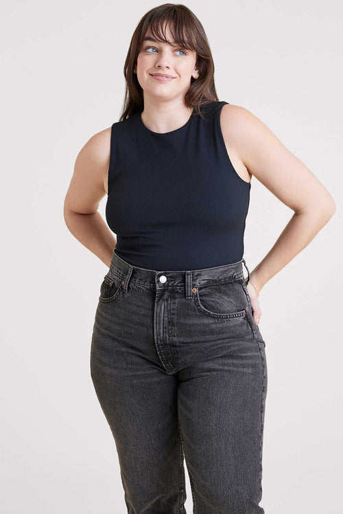 Ribbed Crewneck Tank Bodysuit | Black