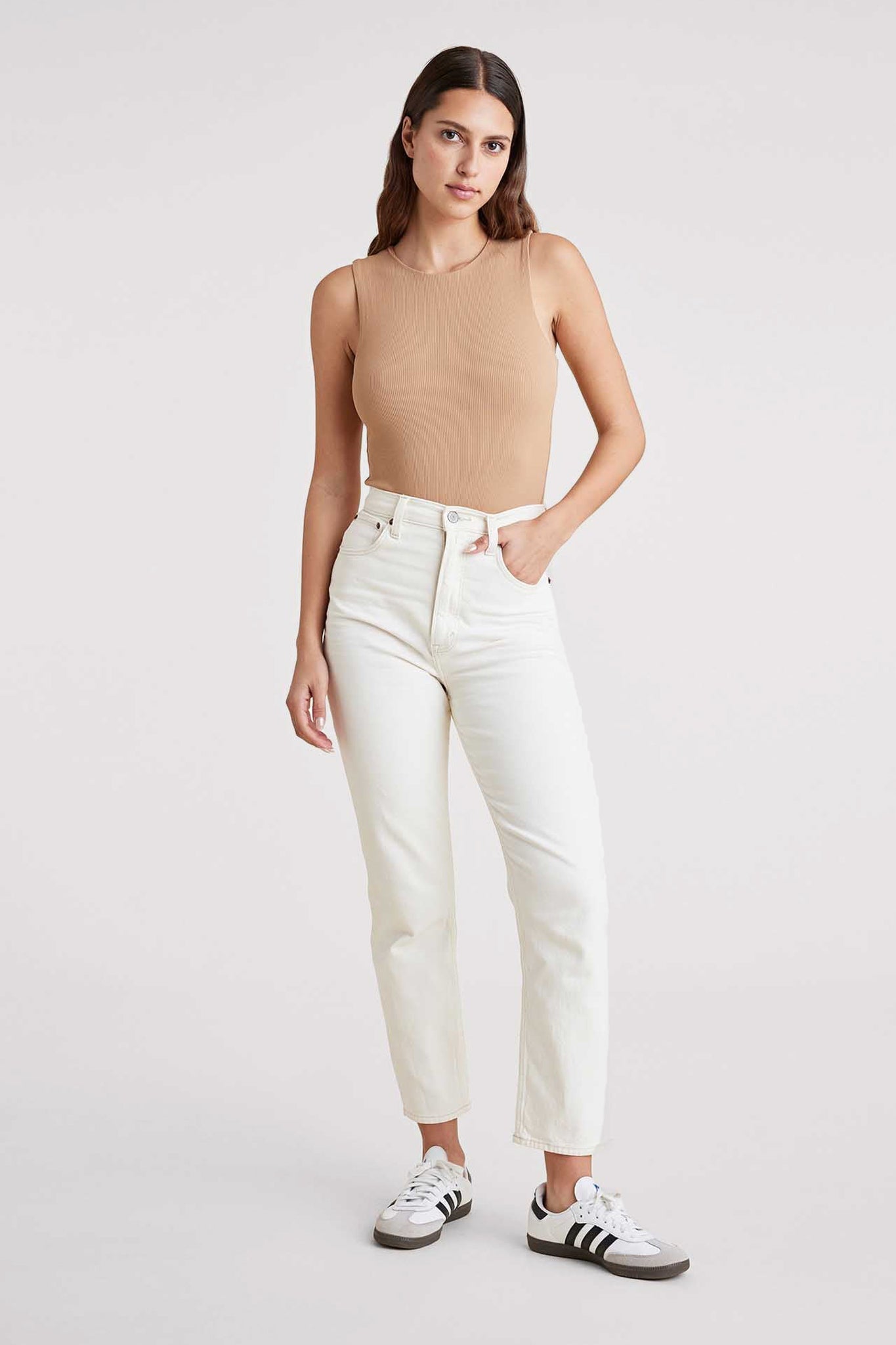 Ribbed Crewneck Tank Bodysuit | Cinnamon