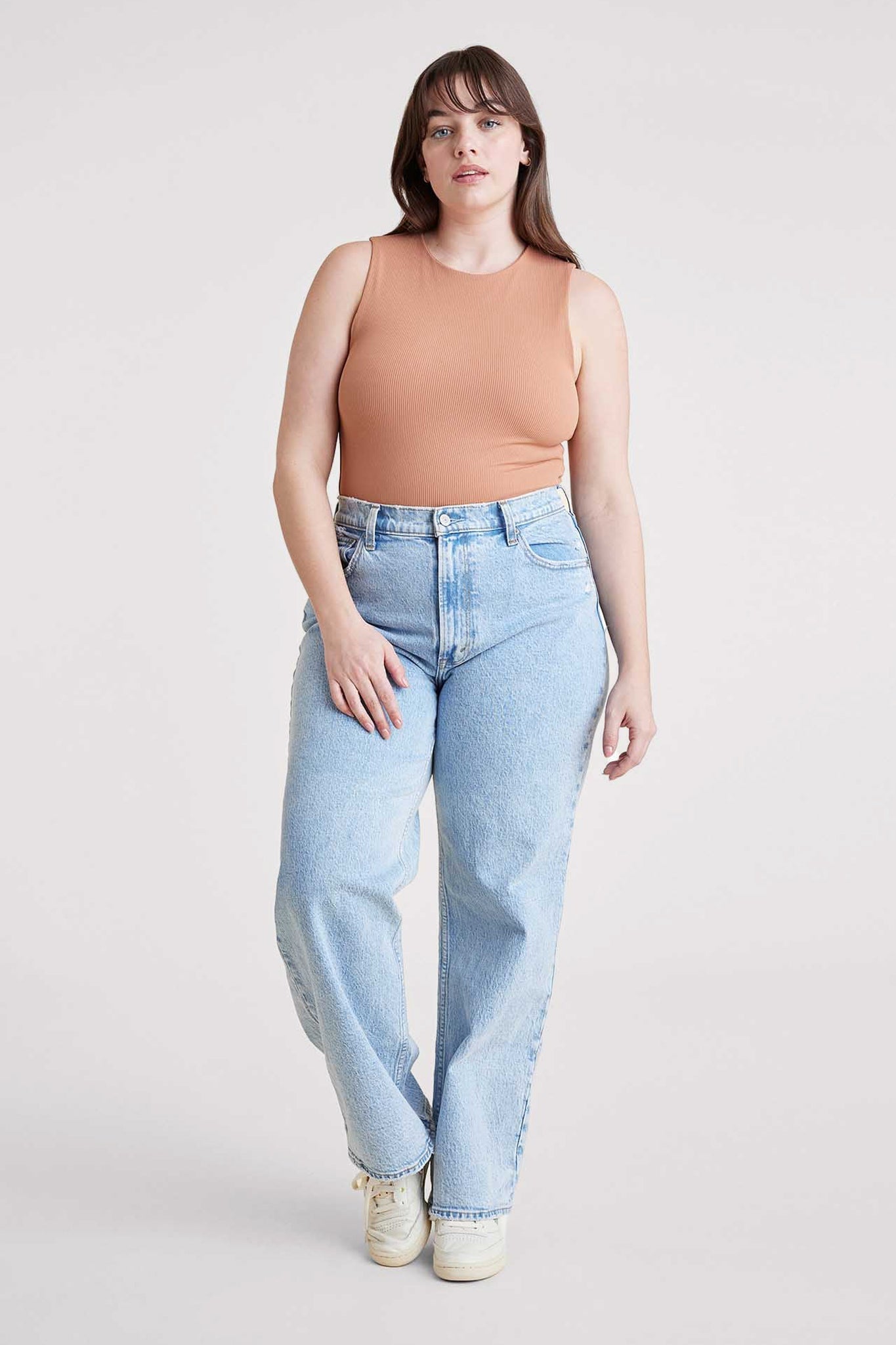 Ribbed Crewneck Tank Bodysuit | Clay