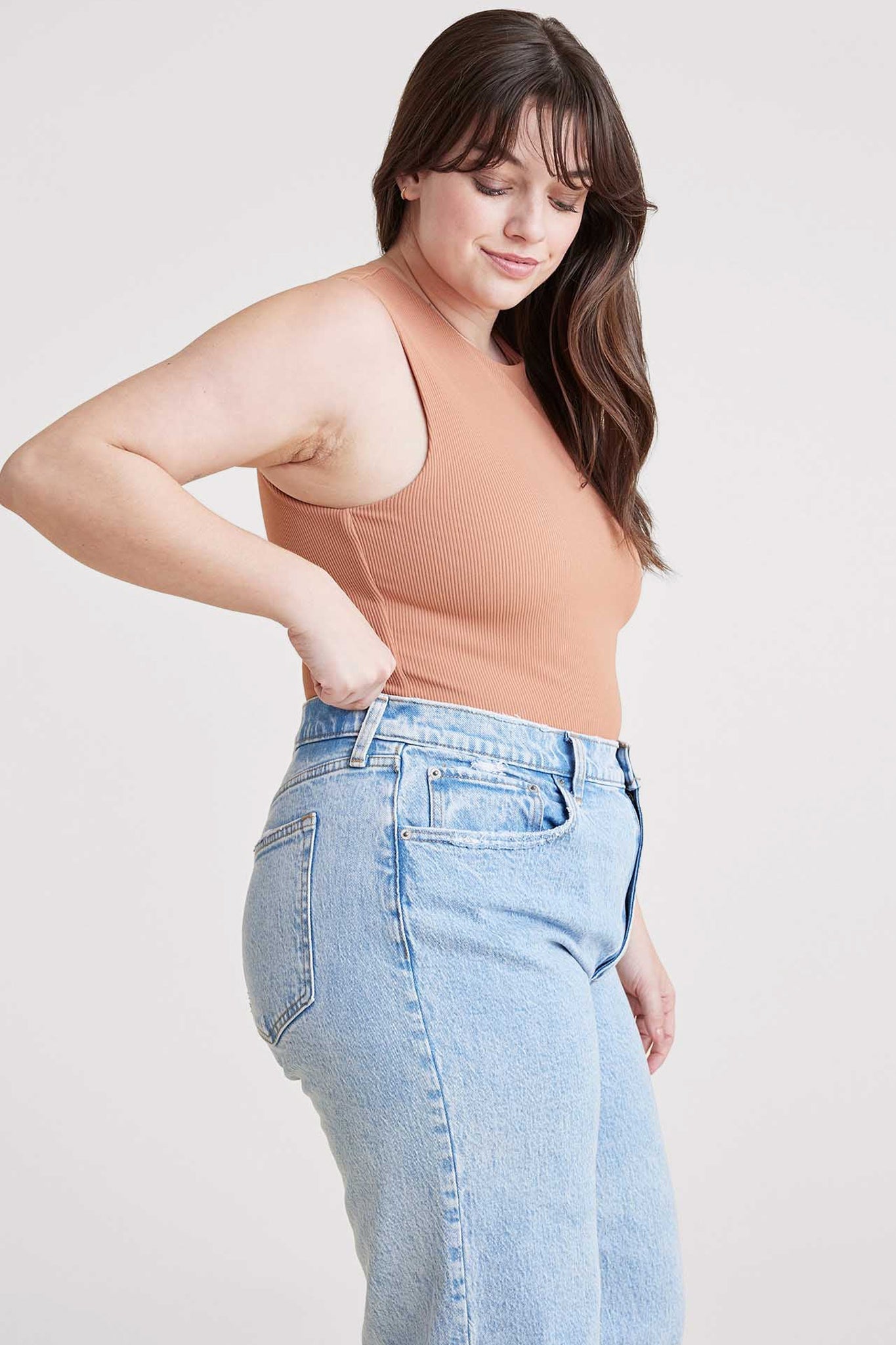 Ribbed Crewneck Tank Bodysuit | Clay