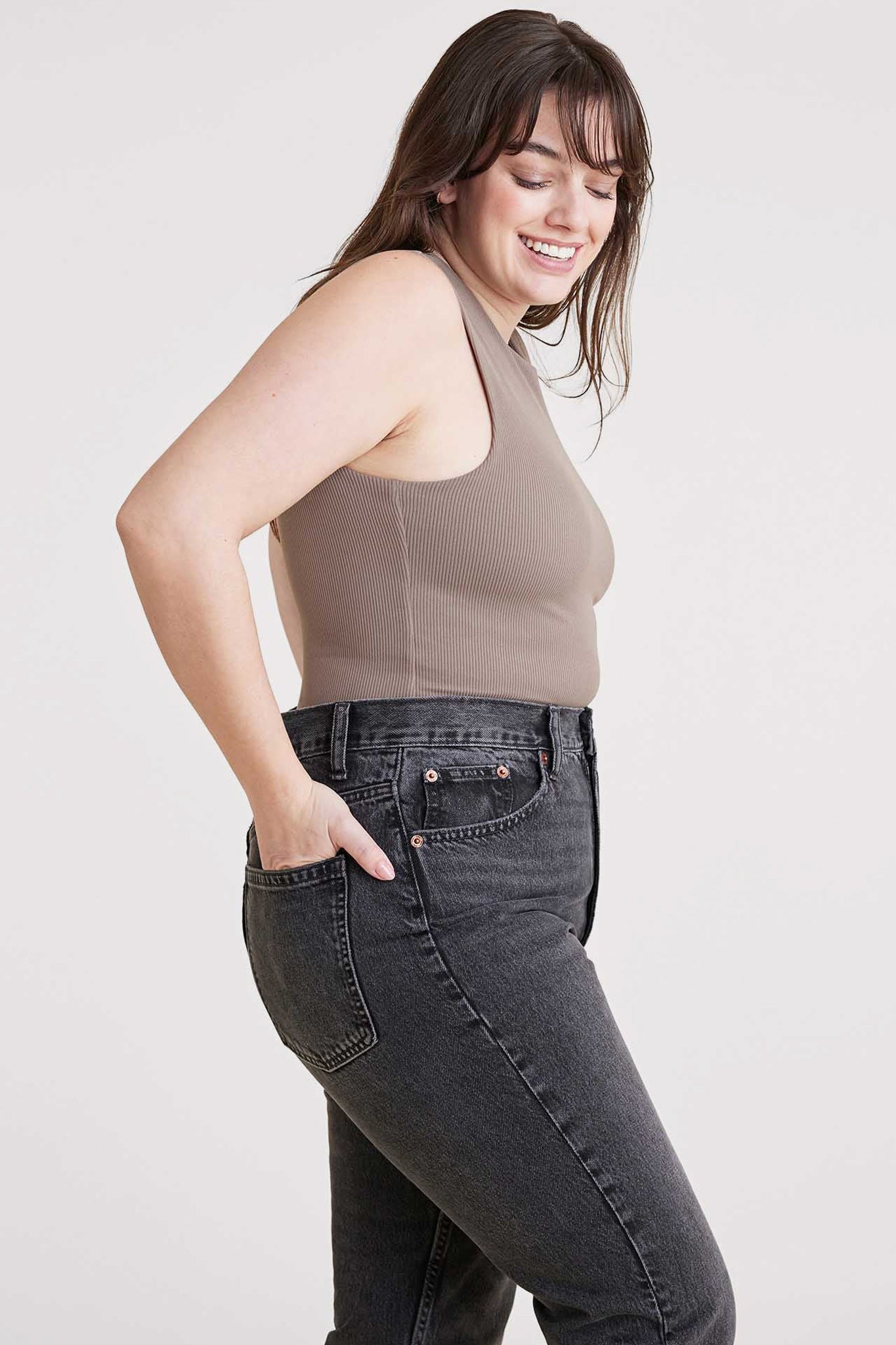 Ribbed Crewneck Tank Bodysuit | Mocha