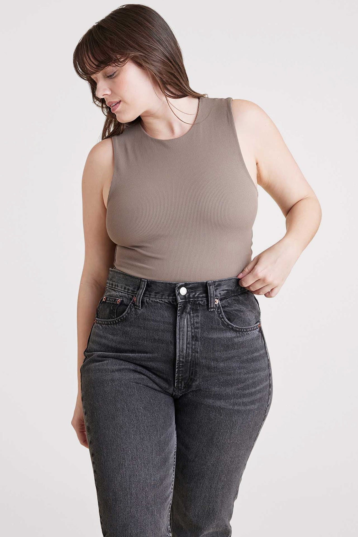 Ribbed Crewneck Tank Bodysuit | Mocha