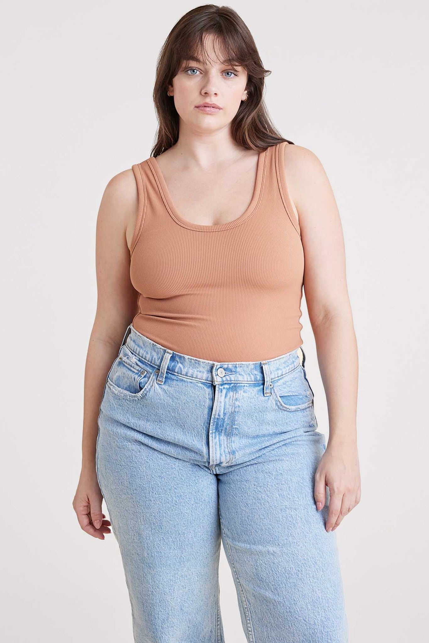 Ribbed Scoop Tank Bodysuit | Clay