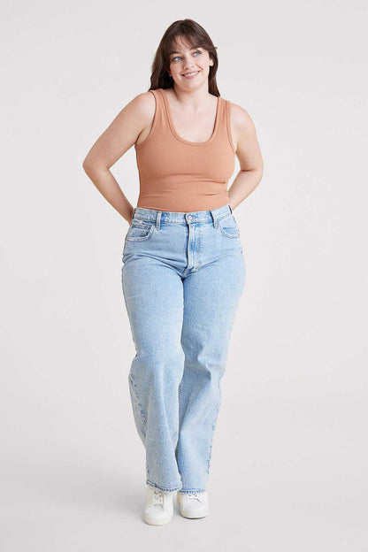 Ribbed Scoop Tank Bodysuit | Clay