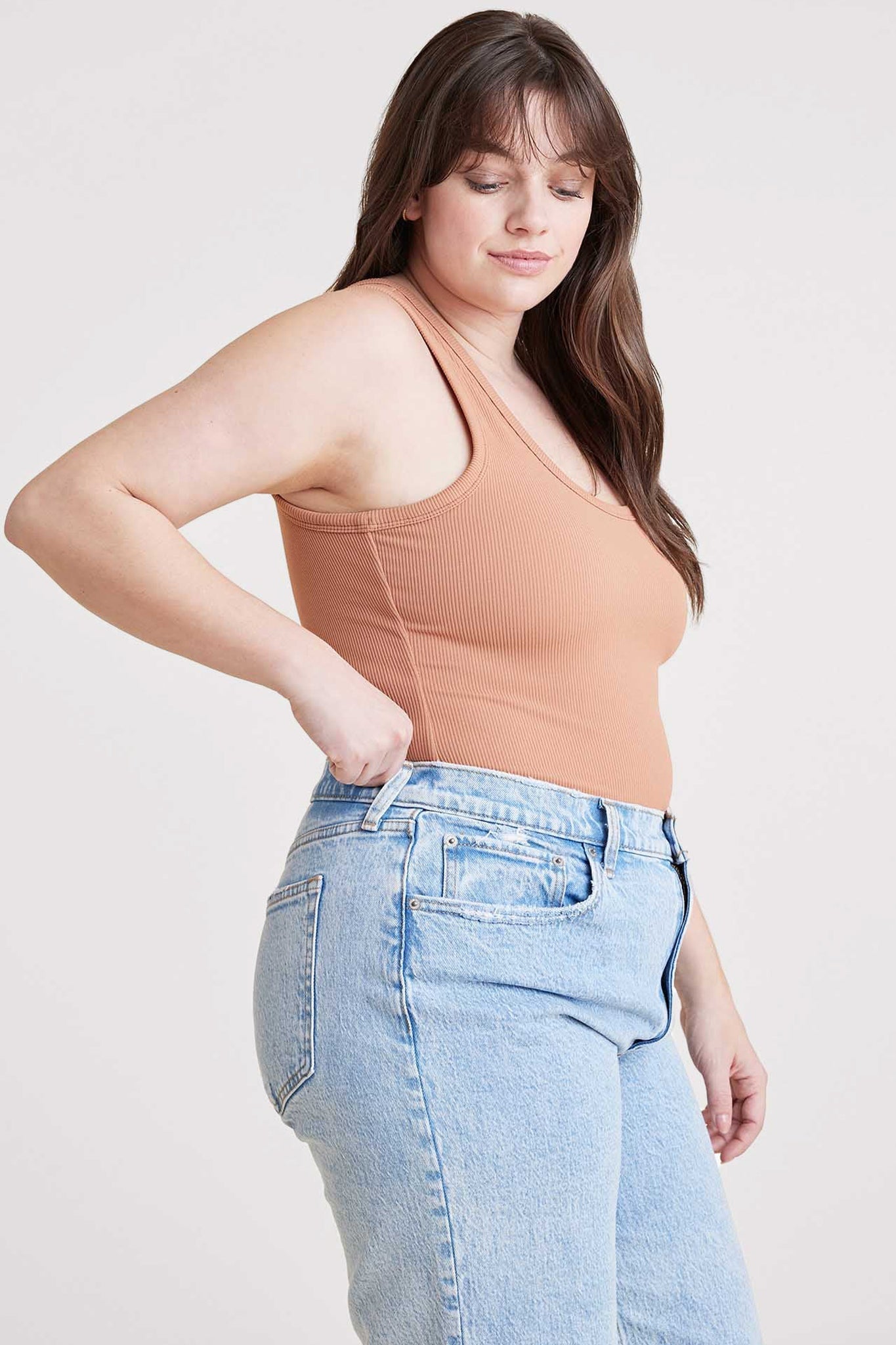 Ribbed Scoop Tank Bodysuit | Clay