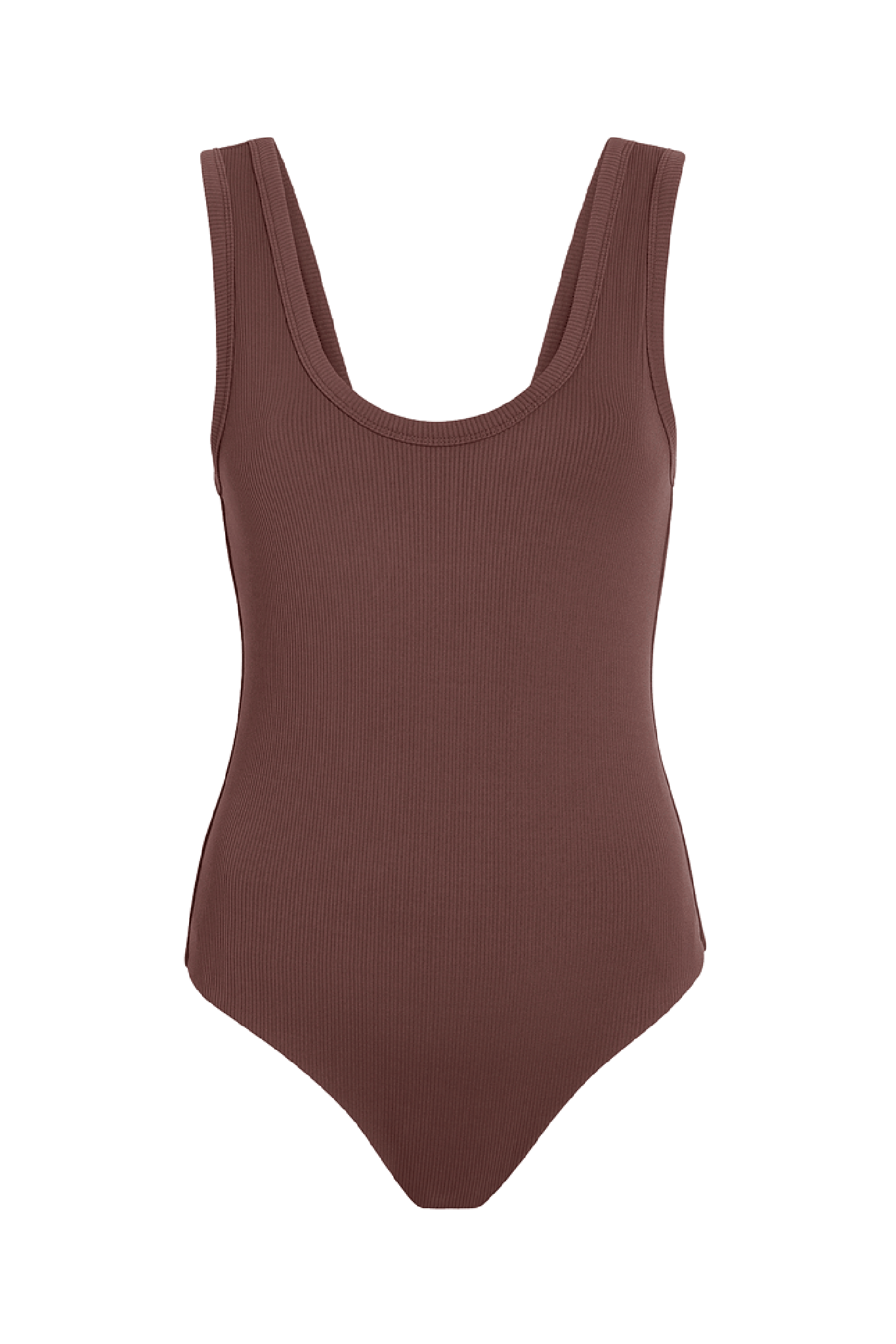 Ribbed Scoop Tank Bodysuit | Coffee