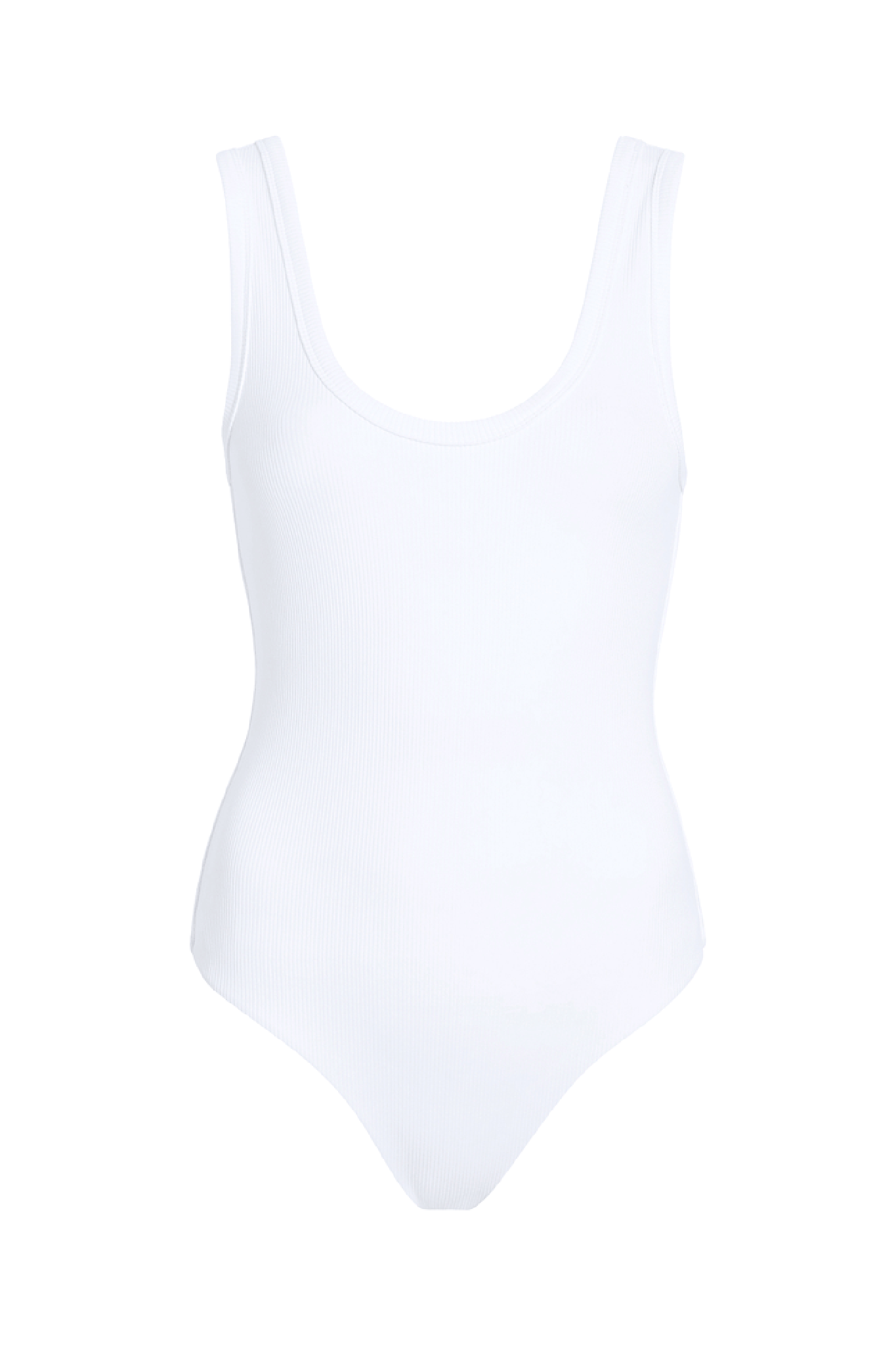 Ribbed Scoop Tank Bodysuit | White