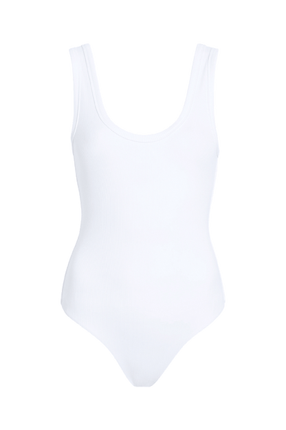 Ribbed Scoop Tank Bodysuit | White