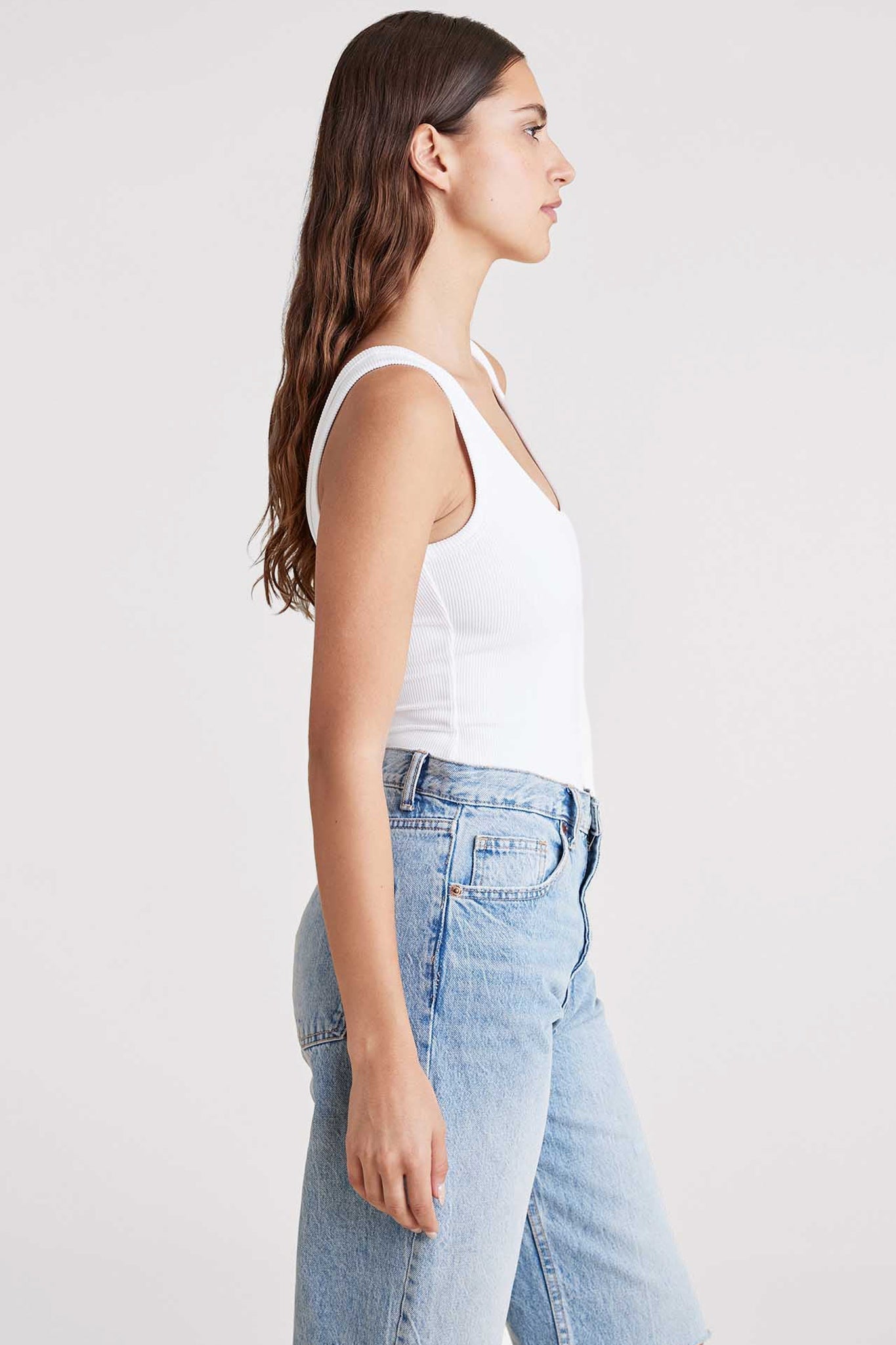 Ribbed Scoop Tank Bodysuit | White