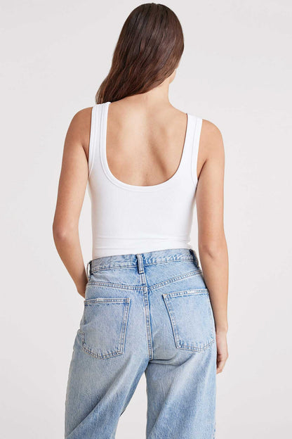 Ribbed Scoop Tank Bodysuit | White
