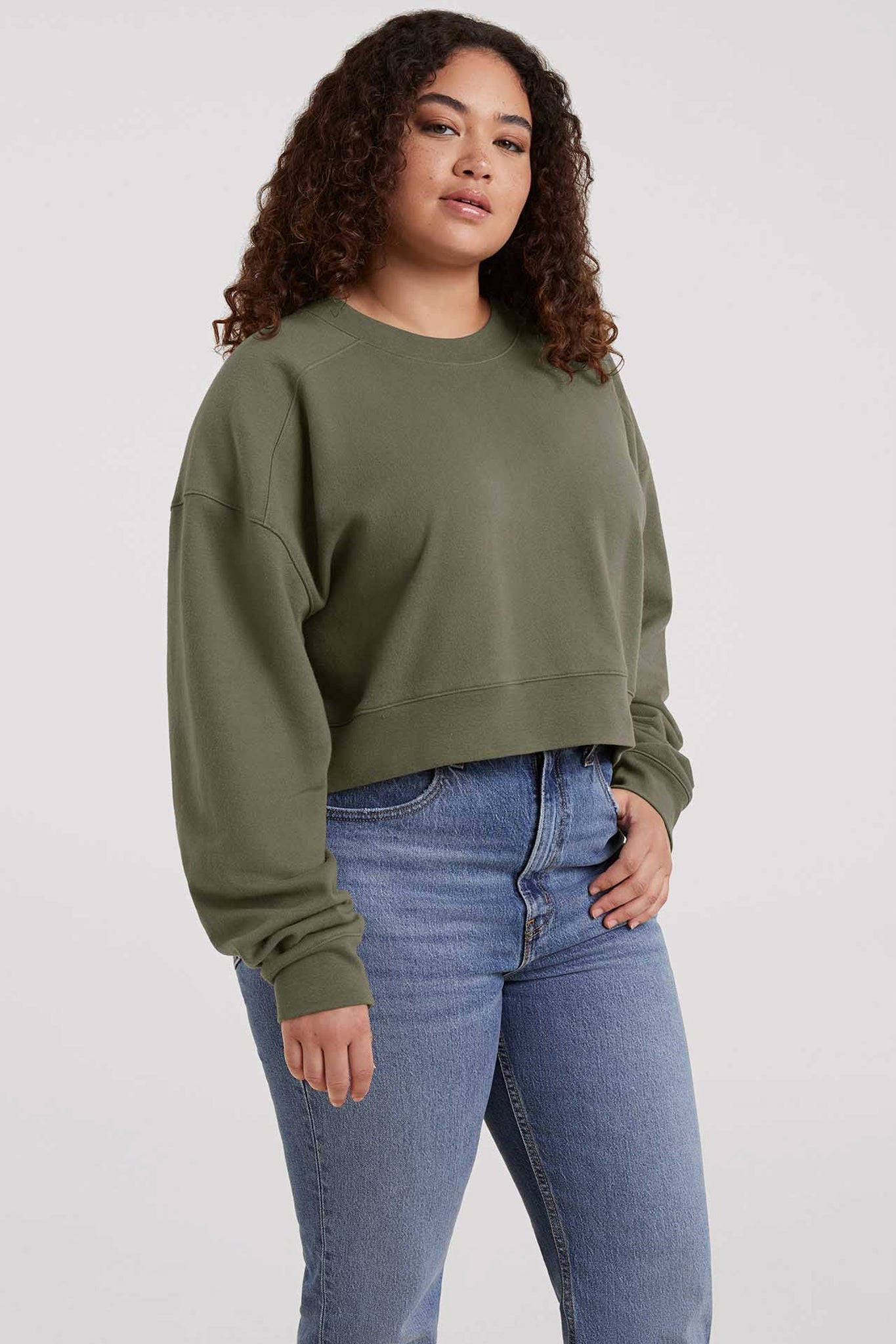 Cropped Crewneck Sweatshirt | Olive