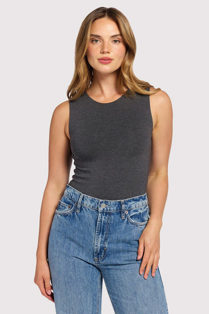 Cotton Stretch Classic Crewneck Tank Bodysuit | Heather Charcoal